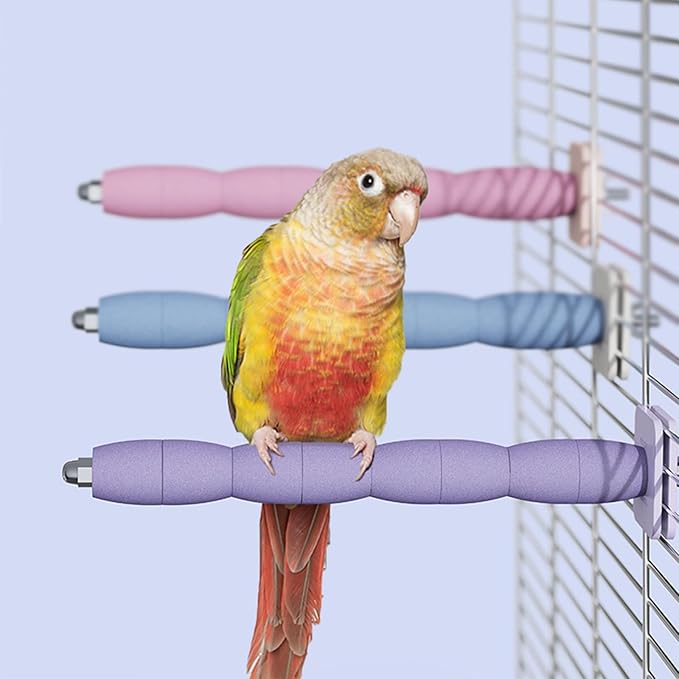 Bird Perch Stand Toy – Abrasive Surface Ceramic Paw Grinding Stick – Parrot Nail File for Budgies Parakeets Cockatiels Conures Bird Cage Accessory(Pink, 7.8Inch)