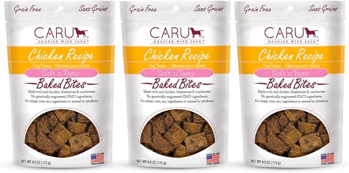 Caru - Soft n’ Tasty Baked Bites - Chicken Bites Dog Treats - Flavorful Training Treats - 4 oz Bags - Pack of 3