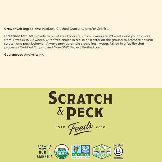 Scratch and Peck Grower Grit Supplement for Chickens and Ducks - 7 lbs Bag - Essential Supplement for Gizzard and Digestive Health - Sustainably Sourced