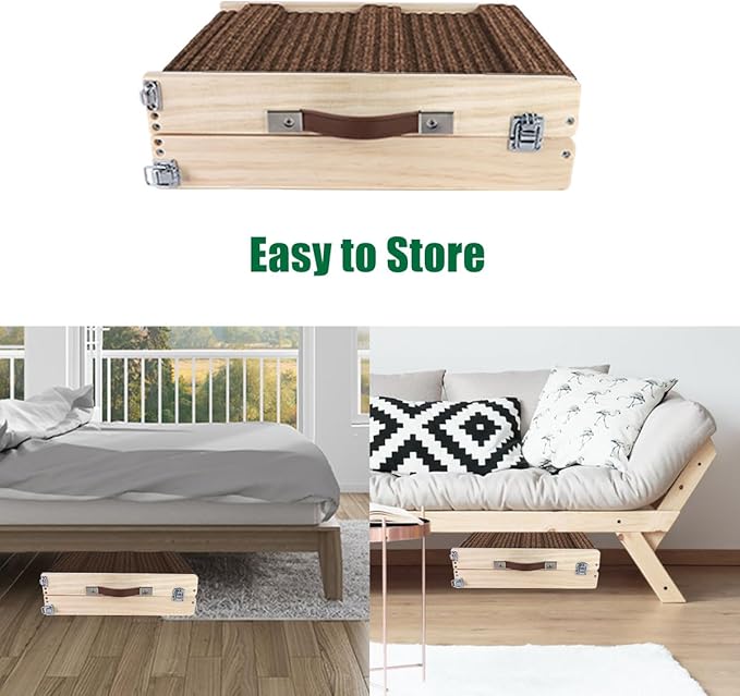 Okydoky Small Dog Ramp, Adjustable Portable Folding Wooden Pet Ramp, 32" Long with Non-Slip Traction Mat, Adjustable from 9" to 17.5", Dog Climbing Ladder for Sofa,Couch,Car(Brown) NO.LGPT2