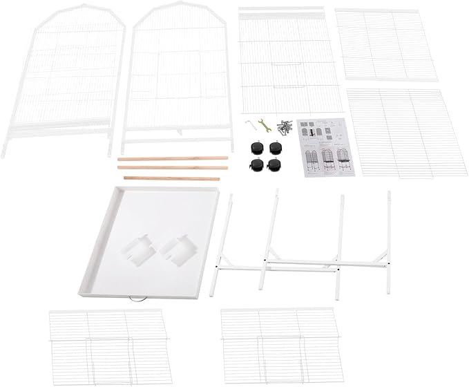 Large 46" Rolling Bird Cage for Mid-Sized Parrots with Detachable Stand, 4 Universal Wheels & Removable Tray, Iron Birdcage for Cockatiels, Parakeets, Finches (White)