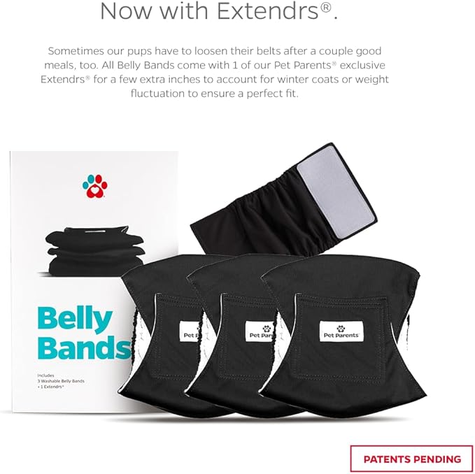 Pet Parents® Washable Belly Bands for Male Dogs (3pack) + Extendrs® of Durable Dog Diapers Male, Premium Male Dog Diapers & Dog Wraps (Small, Black)