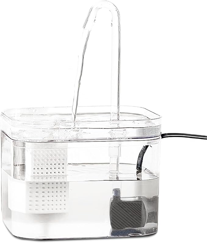 SunGrow Cat Water Fountain, Automatic Flowing Hydration Station with Filter & Silent USB Pump, Easy-to-Use Transparent Feeder Bowl for Indoor Felines, Ferrets, and Other Small Animals,6" x 5" x 5"