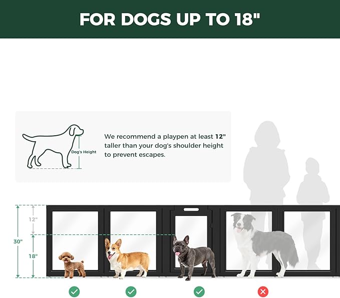 FXW AuraSpace Acrylic Indoor Dog Playpen for Small and Medium Dogs, 30 Inch, 10 Panels, Black