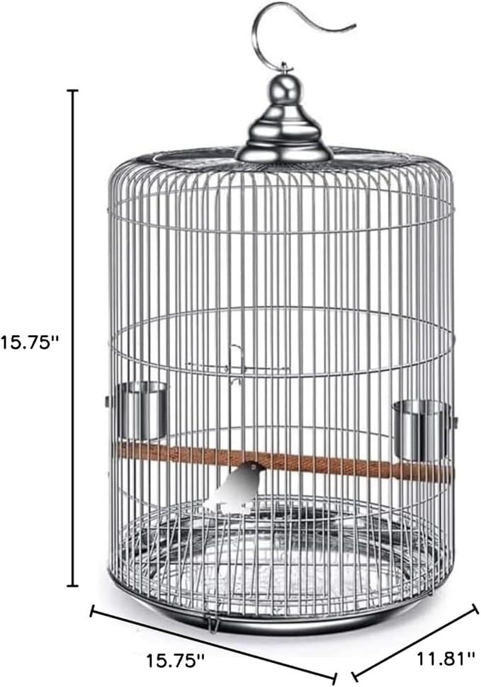 Birdcage Indoor Outdoor Bird Cage Metal Round Birdcages Large Hanging Bird Carriers Parrot Flight Cage for Travel Home Flight Cage for Birds(37cm)