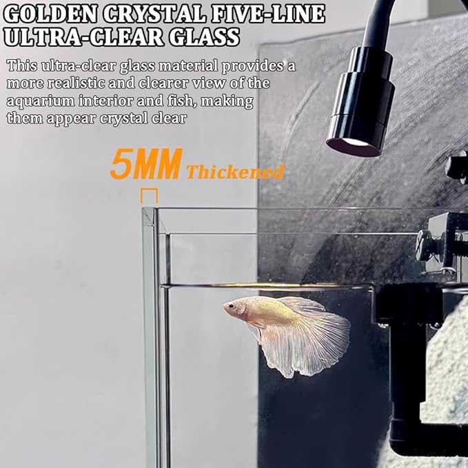 Betta Fish Tank Starter Kit, Aquarium with Lighting and Filtration System, Ultra-Clear Frameless Leak-Proof Tank, Suitable for Keeping Betta Fish