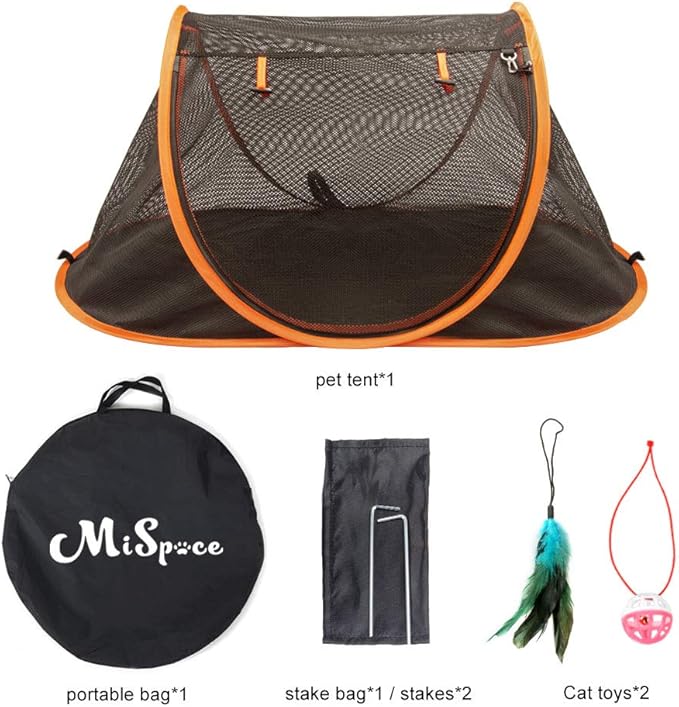 Portable Cat Mesh Tent Pet Cage,Pop Up Crate,Foldable Kennel,Indoor,Outdoor,Comfy Puppy House-Washable Fabric for Small Animals with 2 Cat Toys, Carry Bag & 2 Stakes