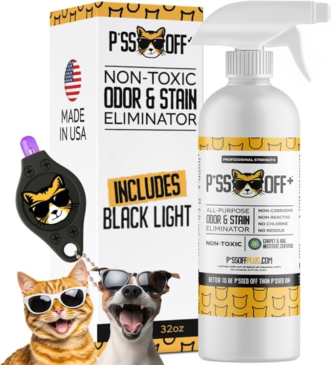 P*SS OFF+ All Purpose Stain and Odor Remover - Professional Strength Cat Pee Odor Eliminator, Deodorizer for Pet Urine & Poop, Carpets, Upholstery, Leather, Non Toxic Air Freshener for Home - 32 Oz