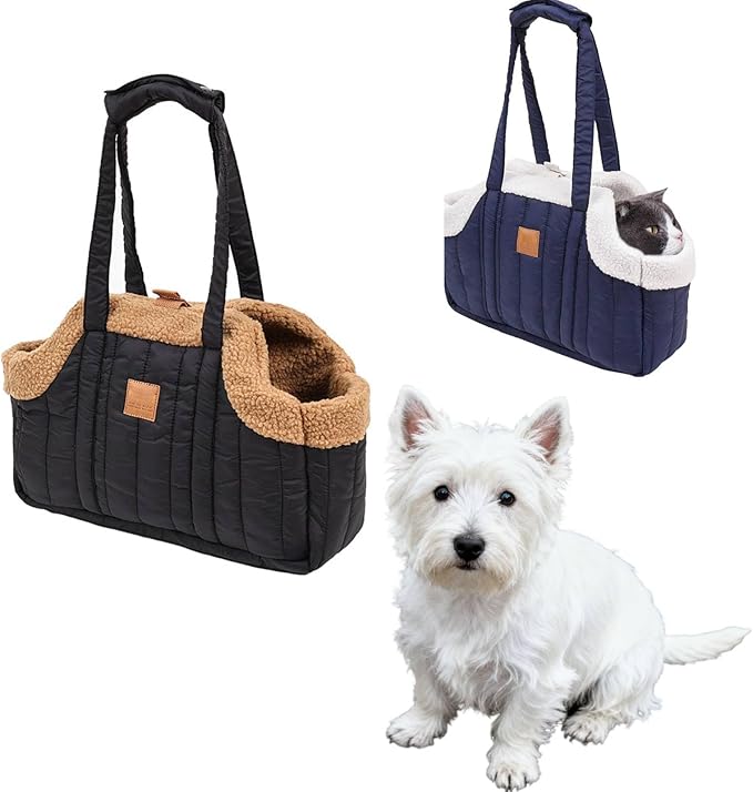 Winter Fleece Warm Dog Tote Bag, 2024 New Small Dog Carrier Purse, Waterproof Pet Travel Handbag, Carrier Purse with Secure Harness Clip for Shopping, Hiking and Walking (Grey)