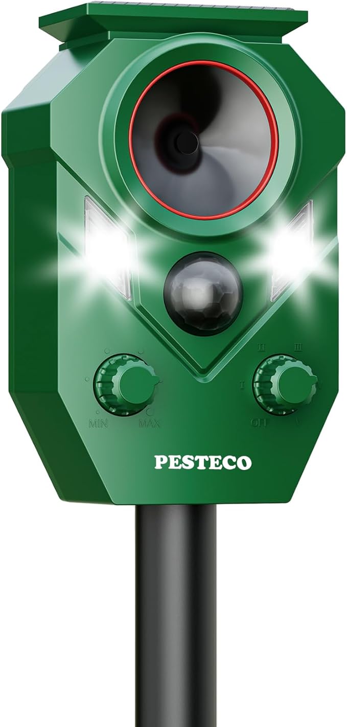 Solar Animal Repellent Outdoor, Ultrasonic Cat Repellent Outdoor, IP65 Waterproof Deer Repellent Deterrent Squirrel Racoon Skunk Rabbit, Dog Repellent for Yard Garden Lawn with PIR Sensor