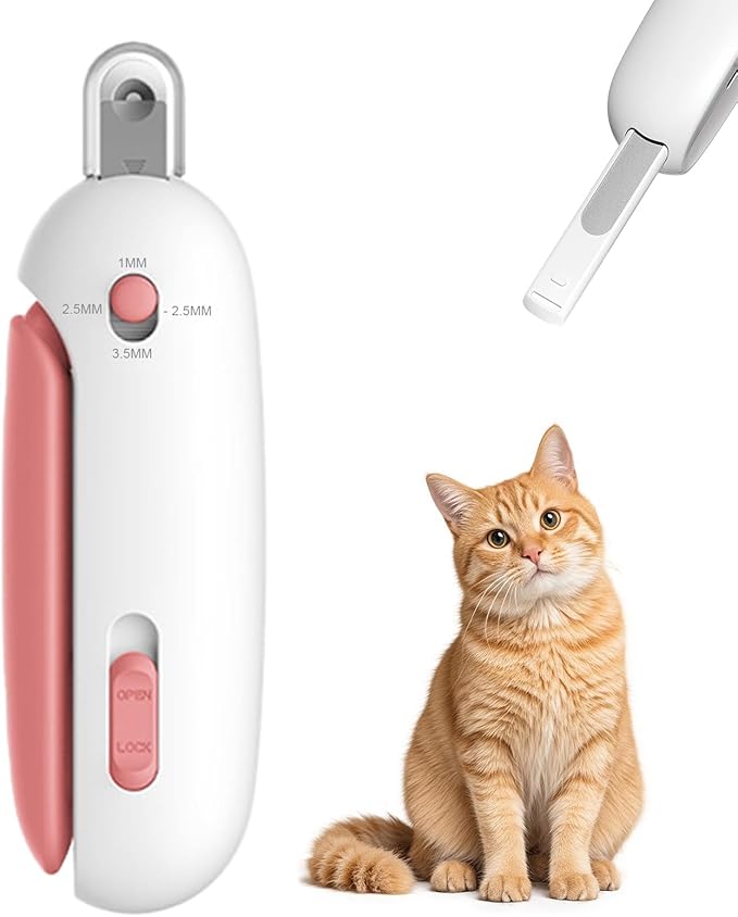 Wanheart Cat Nail Clippers with Debris Catcher & Hidden File, Adjustable Safety Guard Claw Trimmer for Indoor Cats & Kittens, Gentle Pet Grooming Tool (Pink)