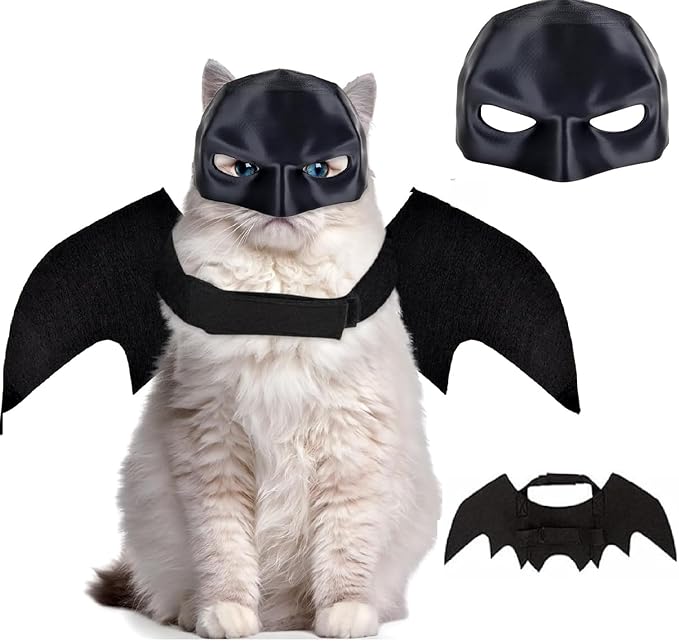 Halloween Cats Costumes Wings & Mask - Kittens Only Cat Bat Masks Small Pet Costume Decoration Clothes Accessories, Pets Harness Supplies Cute Outfit Apparel, Black Funny Cosplay Outfits for Party