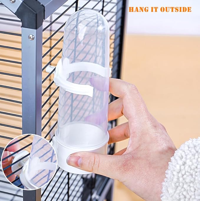 Pet Bird Waterer - 8.45 Fl Oz Automatic Parrot Water Feeder, Suspended Bird Cage Dispenser for Parakeet, Budgie, Cockatiel, Lovebirds, Canary (2Pcs)
