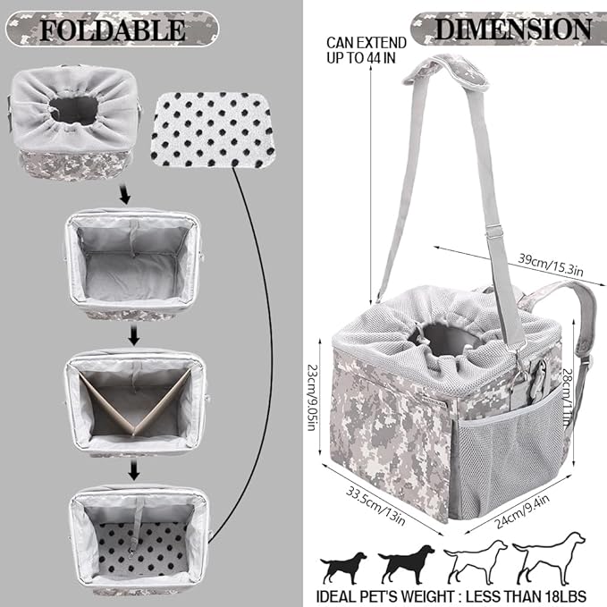 Dog Bike Basket, Pet Bicycle Carrier, Dog Car Seat with Safety Rope, Adjustable Shoulder Strap Portable Breathable Bicycle Basket Bag for Dogs and Cats Up to 15lbs