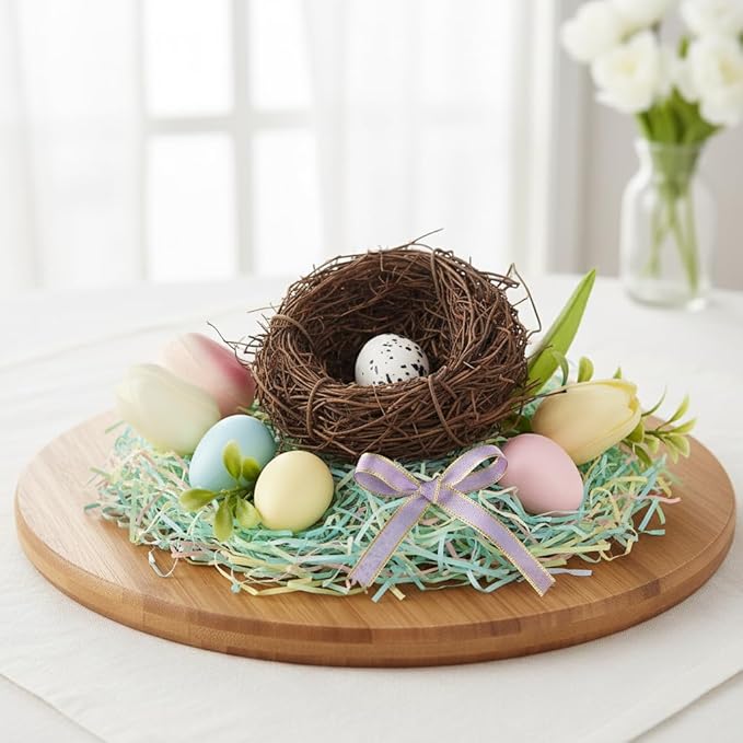 Jowxsx Artificial Bird Nest, Bird Nest with Artificial Bird Eggs, Country Style Simulation Twig Bird Nest for Handmade Easter Rattan Nest Easter Supplies Nests Birdcage Accessories