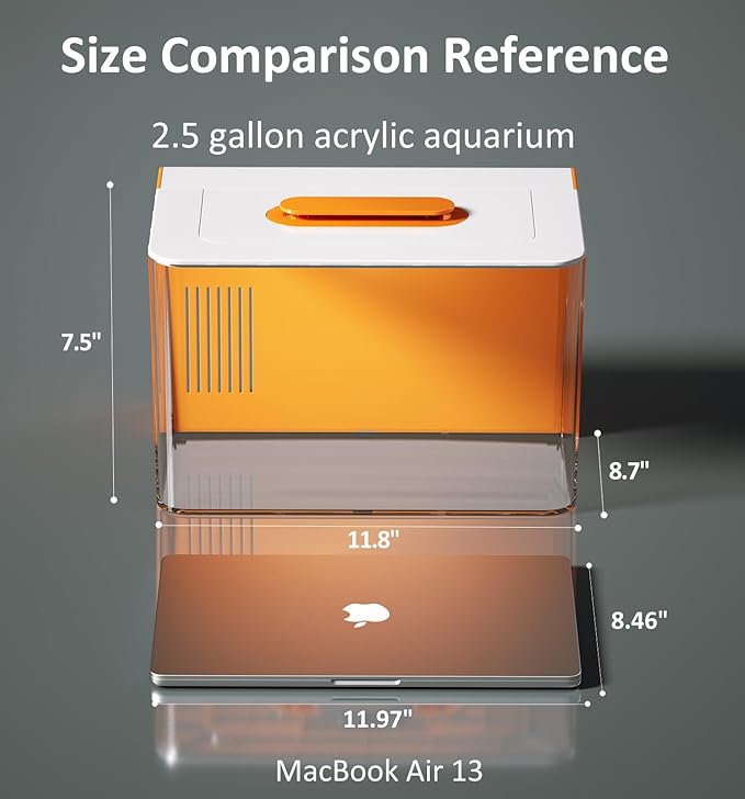 Betta Fish Tank Kit 2.5 Gallon Aquarium with Hidden Filtration, Light, Lid, Small Acrylic Tank for Beta, Shrimp, Guppy