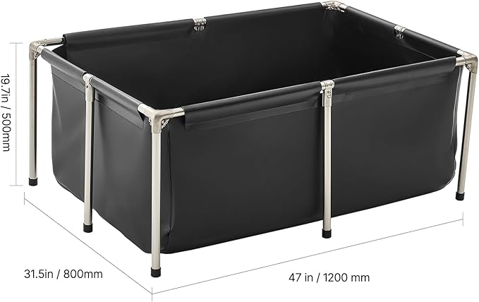 Happybuy 126.8-Gallon Black Rectangular Fish Pond - Foldable Above Ground PVC Koi Tank with Stainless Steel Frame & Drain Valve for Aquaculture and Breeding