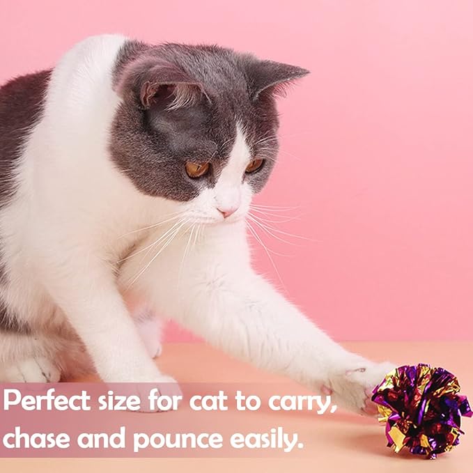 PET SHOW 20 Pcs Cat Crinkle Toy Ball 2.5inch Mylar Cat Pounce Chase Toys Colorful Paper Ball Chase Training Activity for Cats Kittens
