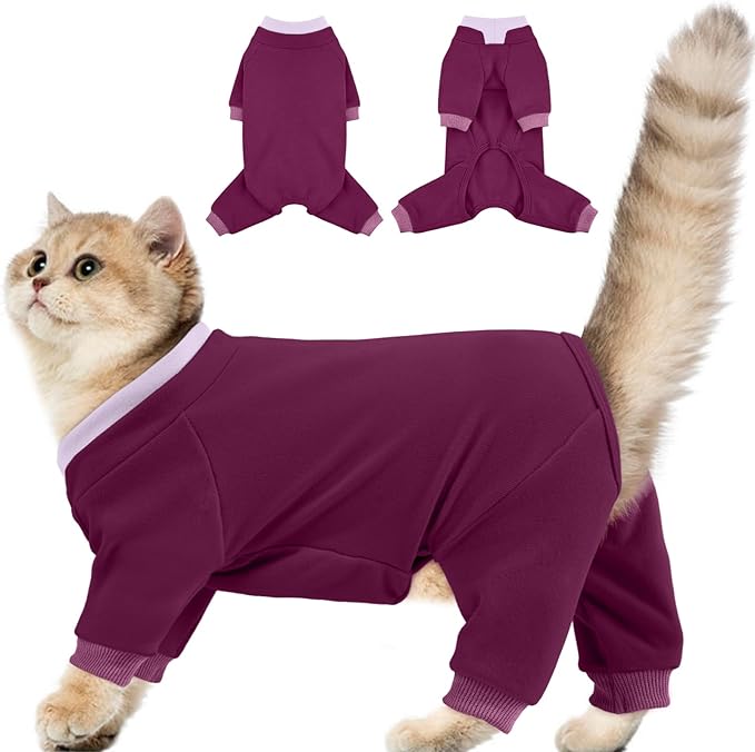 Cat Hair Sticky Onesie, Prevent Hair Loss Cat Pajamas, Long Sleeves Anti-Licking & Skin Disease Recovery Suit for Cats, Sphynx Clothes Costumes Outfits for Pet