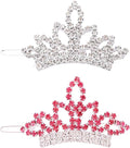 PET SHOW Dog Tiara Crown Hair Clips Bows for Small Dogs Costume Crystal Rhinestone Girls Puppies Barrette Grooming Hair Accessories (2pcs Silver + Pink Crown)