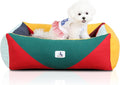 Washable Rectangle Dog Bed with Removable Cover, Color-Block Gingham Cotton Puppy Sofa, Breathable Scratch Resistant Pet Bed, Small