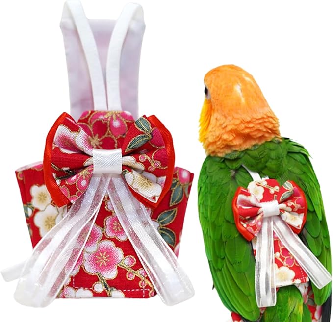 Bird Diaper Cockatiel Clothes Flight Suite, Reusable Parrot Nappy with Waterproof Inner Layer, Cute Pigeon Pants Urine Wet Suit Costume for Conure Macaw (Red,2M)