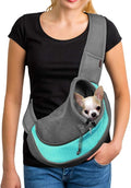 YUDODO Pet Sling Carrier for 2-5 lbs Small Dogs & Cats – Hands-Free Puppy Carrier with Safety Hook, Large Zipper Pocket, Soft Breathable Mesh, Adjustable Strap & Reflective Strip (Cyan 1.0 S)