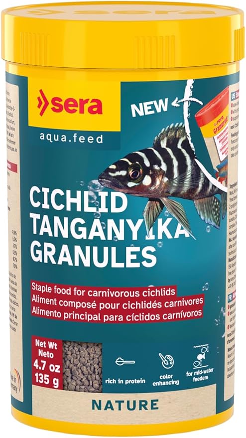 Sera Cichlid Tanganyika Granules 250 ml 4.7 oz (135 g) | Cichlid Fish Food for Carnivorous & Omnivorous African Cichlids | High-Protein Sinking Granules with Krill, Omega Fatty Acids