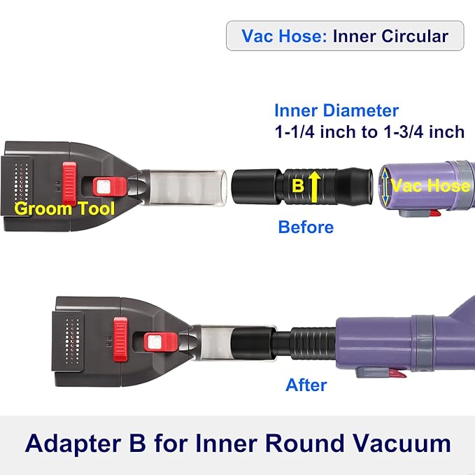 Dog Brush Vacuum Attachment with 1"-1.75" Universal Adapters for Vacuum Cleaners, Pet Hair Shedding Grooming Tool Kit with Long Extension Hose
