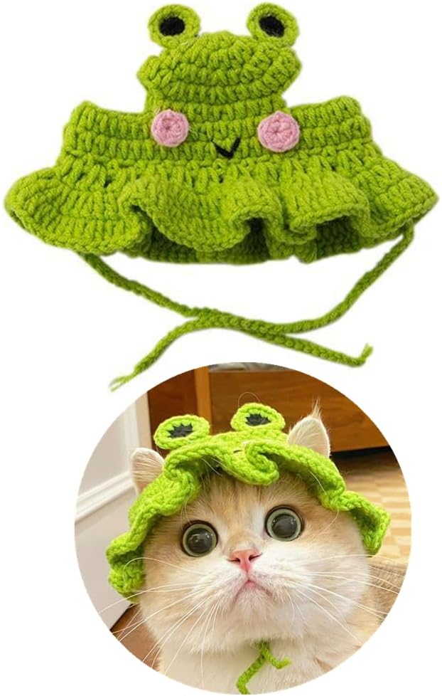 1 PCS Cat Hat Cute Frog Shape Pet Cap Halloween Cat Kitten Halloween Costumes Birthday Hat for Christmas Birthday(M)