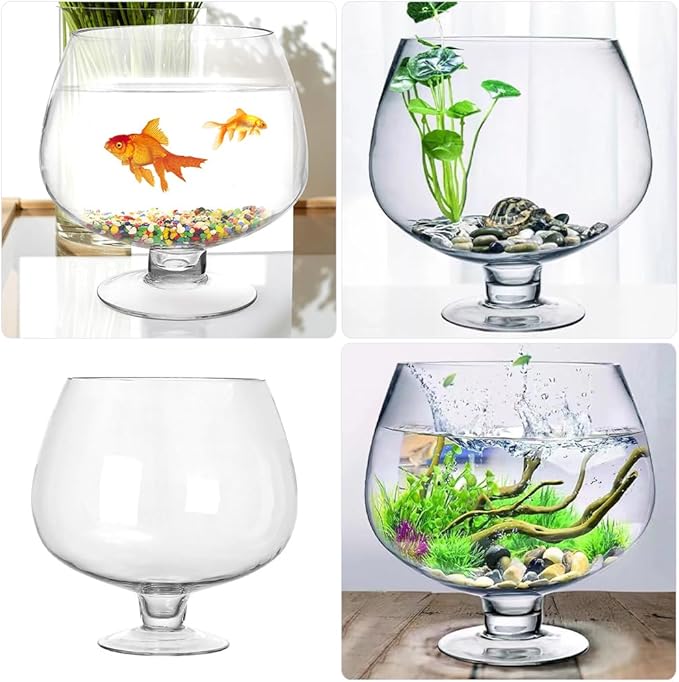 Transparent Glass Fish Bowl Vase, Multi-Function Betta Tank, Desktop Goldfish Aquarium, Hydroponic Plant Pot, Wine Glass Shape, Home Office Decor