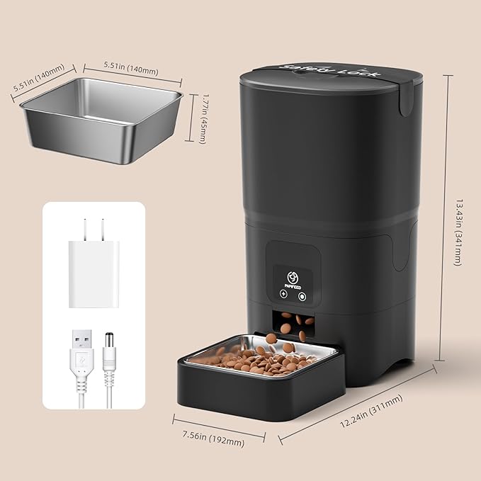 PAPIFEED Automatic Cat Feeder, 6L Smart WiFi Cat Food Dispenser with App Control, Bluetooth-Assisted Setup, Stainless Steel Bowl, Anti-Clog Design for Dry Cat Food