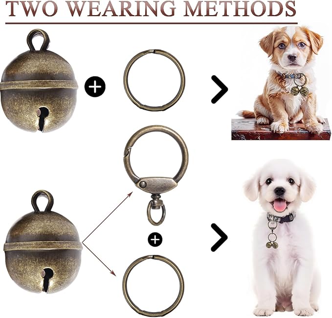 Copper Dog Bells for Collars with Quick-Release Clasp - Audible Safety Trackers for Medium to Large Dogs, Outdoor Collar Accessories(Bronze)