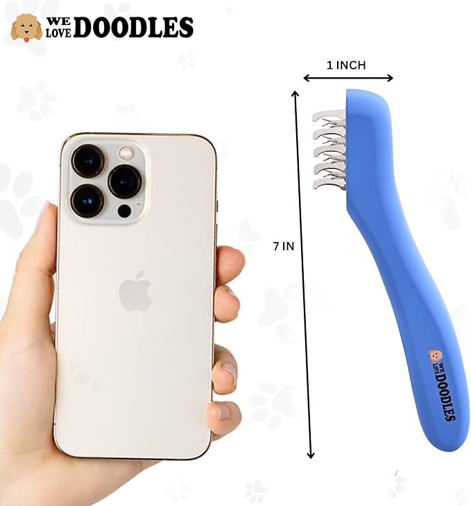 We Love Doodles Dematting Comb for Dogs - Dog Hair Mat Remover, Detangler Comb & Deshedding Tool, Removes Tangles, Knots, & Loose Hair, Metal Comb, Ergonomic Handle Family (5 Blades)