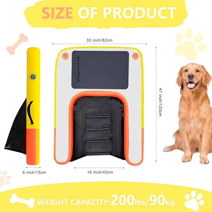 Inflatable Dog Water Ramp, Non-Slip Floating Dock Ladder for Pools, Boats & Lakes, Pool Ramp for Dogs Up to 200 Pounds, Orange Yellow