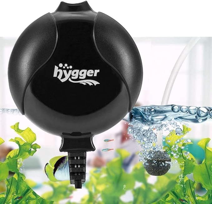 hygger Quiet Mini Air Pump for Aquarium 1.5 Watt Oxygen Fish Air Pump for 1-15 Gallon Fish Tank with Air Stone Air Tubing Clip Black