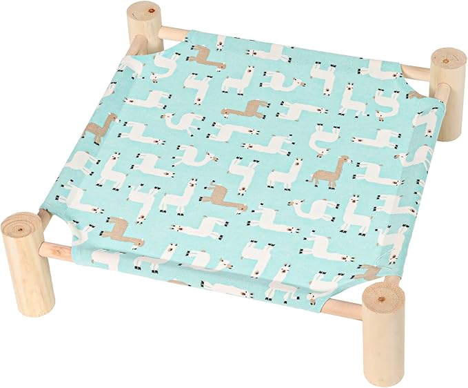 Patas Lague Cat and Dog Hammock Bed for Small Dogs, Brethable Wooden Cat Pet Rabbit Elevated Cooling Outdoor Bed Cots Furniture for All Seasons Alpaca