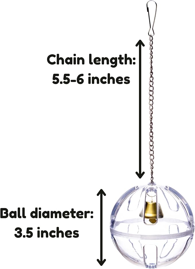 Bird Foraging Ball Toy, 3.5 Inch, Interactive Hanging Treat Dispenser & Enrichment Toy for Cockatiels, Parrotlets, Parakeets, Small Parrots, and Doves, Forage Toy for Parrots