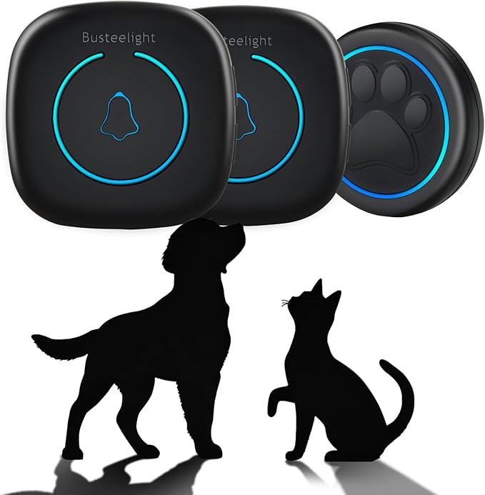 Soft Ring Blk Dog Bells to Go Outside - Wireless Dog Door Bell with 1000ft Range, 60 Melodies, LED, Waterproof Potty Training Bell for Dogs - Dog Door Bells for Potty Training(2 Receivers & 1 Bell)