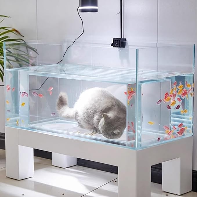 20 Gallon Cat Bed Aquarium Fish Tank - Immersive Viewing Glass Cat Cave, Cat Entertainment Equipment with Tunnel for Indoor Cats, Turtle & Betta（31.5x15.7x17.7in） A 31.5x15.7x17.7in