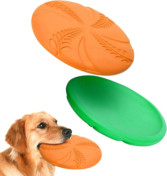 Nobleza 2 Pack Dog Flying Disc, 8in Interactive Flyer Dog Toys for Small Medium Large Dogs to Fetch, Durable Outdoor Dog Disc Toy for Long-Distance Flies and Floats on Water, Orange & Green