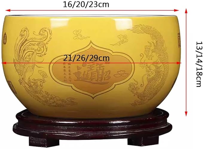 Fish Tank Treasure Bowl Ceramic Fortune Fish Tank Desktop Ceramic Small Treasure Bowl Turtle Feeding Bowl Aquarium(Gold,29x18cm)