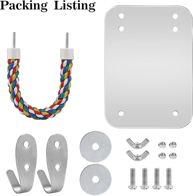 Bird Mirror for Cage with Parrot Rope Perches for Parakeet/Budgerigar/Lovebird/Canaries Stand