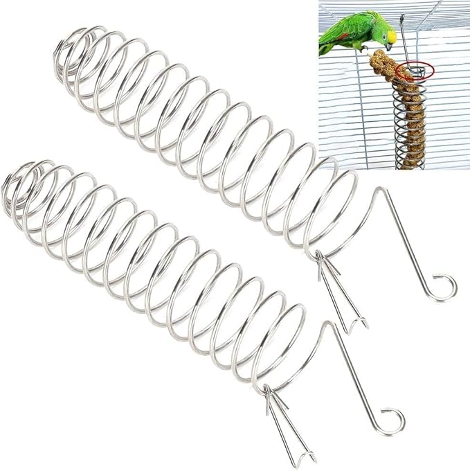 2PCS Bird Food Holder, Feeder Food Basket Tool Vegetable Fruit Feeder Stainless Steel Parrot Hanging Stainless Steel Cage Accessories for Parakeet Cockatiel