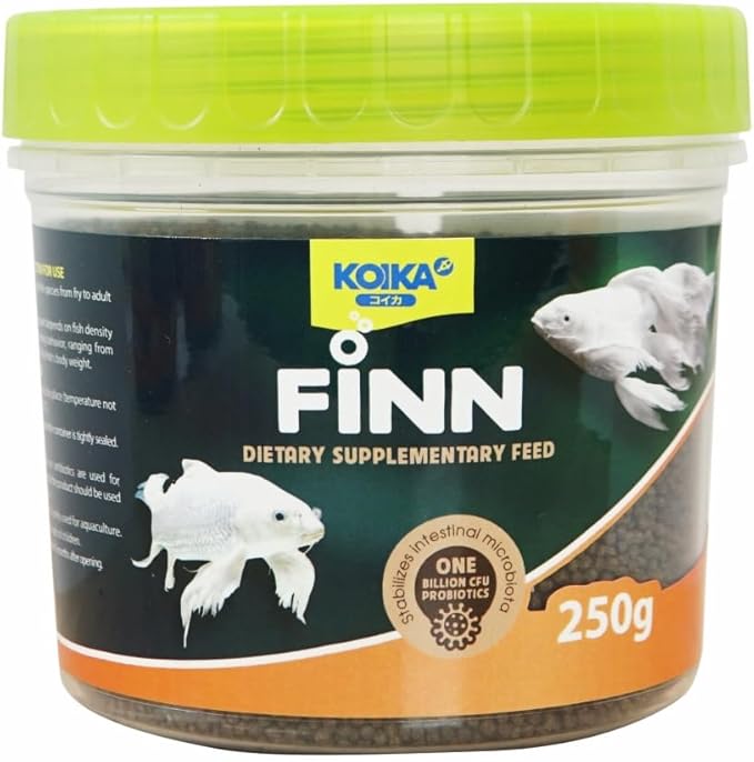 KOIKA FINN Probiotic Fish Food Pellets for Ornamental Fish, 43% Protein with Bacillus Probiotics, Supports Digestion and Immune Health for Daily Feeding (250g, Koi Carp - 4.0mm Pellets)