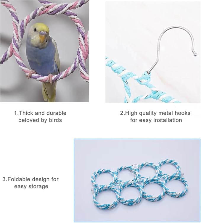1 Pack Small Pet Rope Toys,Bird Rope Perch Climbing Net Ladder Hanging Hammock for Parrot (Parakeet/Cockatiel/Cockatoo/Macaw/Conure), Rat, Hamster, Mouse, Ferret (1Pcs)