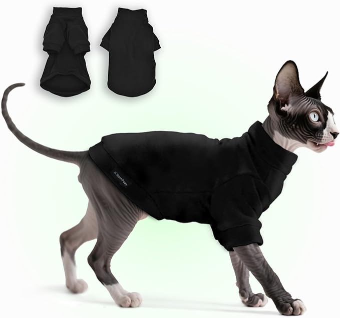 Fleece Sphynx Cat Clothes Soft Hairless Cat Clothes Pullover Cat Sweater for Chihuahua All Season Light and Warm Kitten Cloth for Cats Only Puppy Clothes Small Dog Sweater (Black, X-Large)