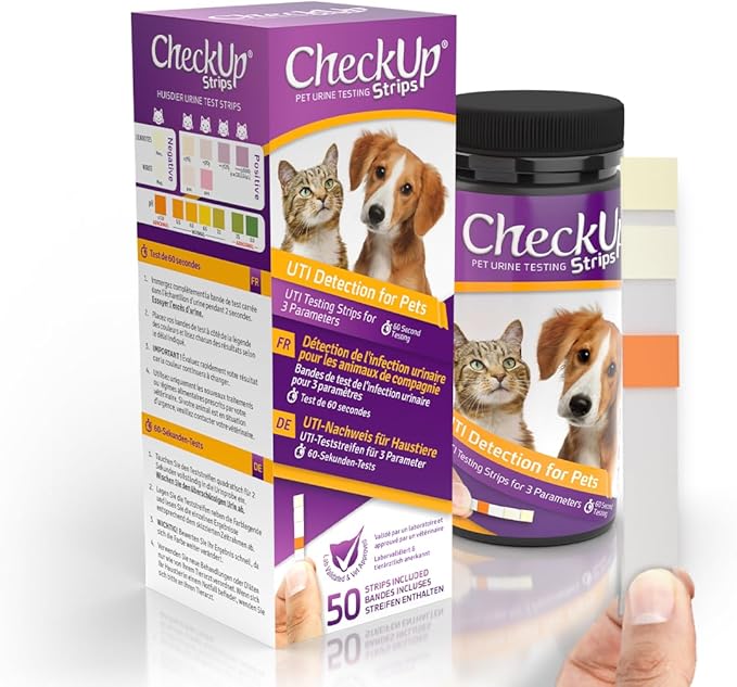 KIT4CAT CheckUp Cat and Dog UTI Urine Test Strips | 3 Parameters CheckUp in 1- a More Detailed Test of 3 UTI Related Markers - pH, Nitrite and Leukocytes Levels x50
