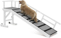 Dog Ramp for Bed or Couch, Wooden Pet Ramp with 20° Gentle Slope, Removable Side Rails, Non-Slip Surface, Top Platform & Wheels, Safe Bed Ramp for Small, Large & Senior Dogs, 60" Long, White