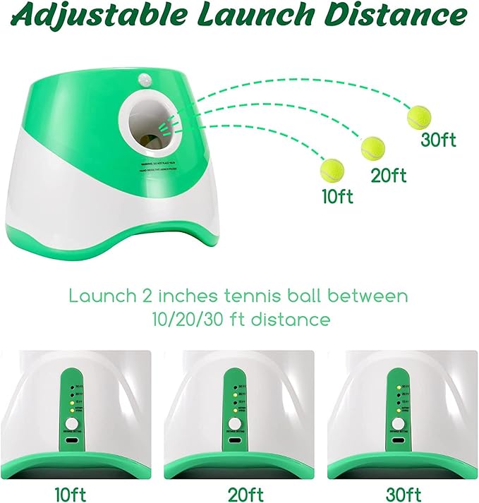 SOCO Automatic Ball Launcher for Dogs, USB Rechargeable with 3 Distances (10/20/30 ft), Safety LED Indicator, Include 6 Tennis Balls, Indoor/Outdoor Fetch Toy for Small/Medium Dogs